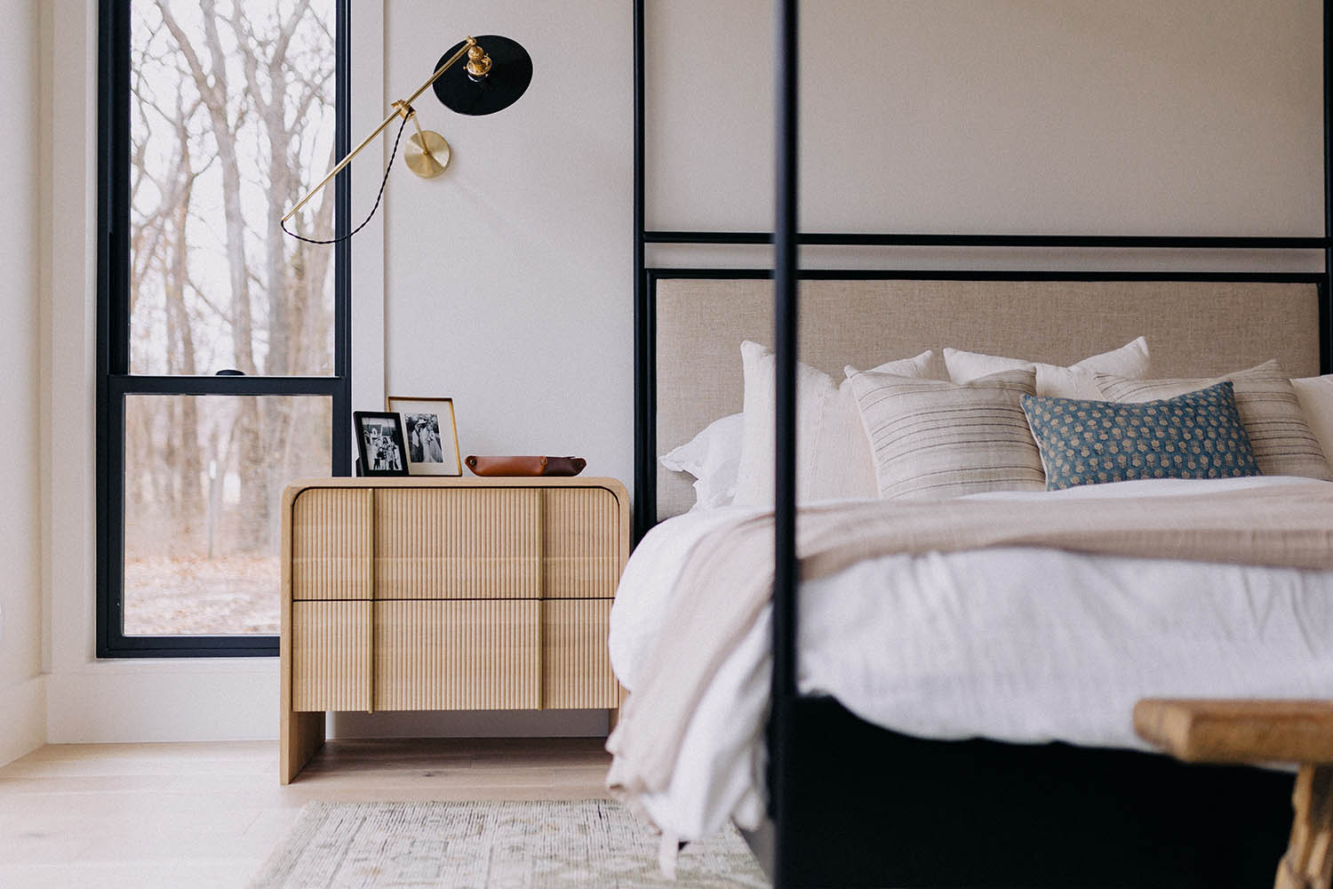 Interior of a remodeled home showcasing modern design, featuring updated furniture, fixtures, and finishes in a living room, kitchen, bathroom, or other living space.